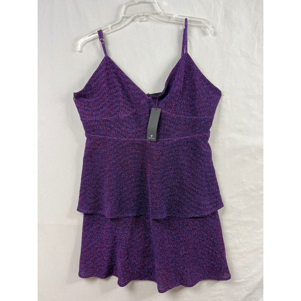 Lulus Mini Dress Womens XL Purple Metallic Tiered V-Neck Adjustable Straps New